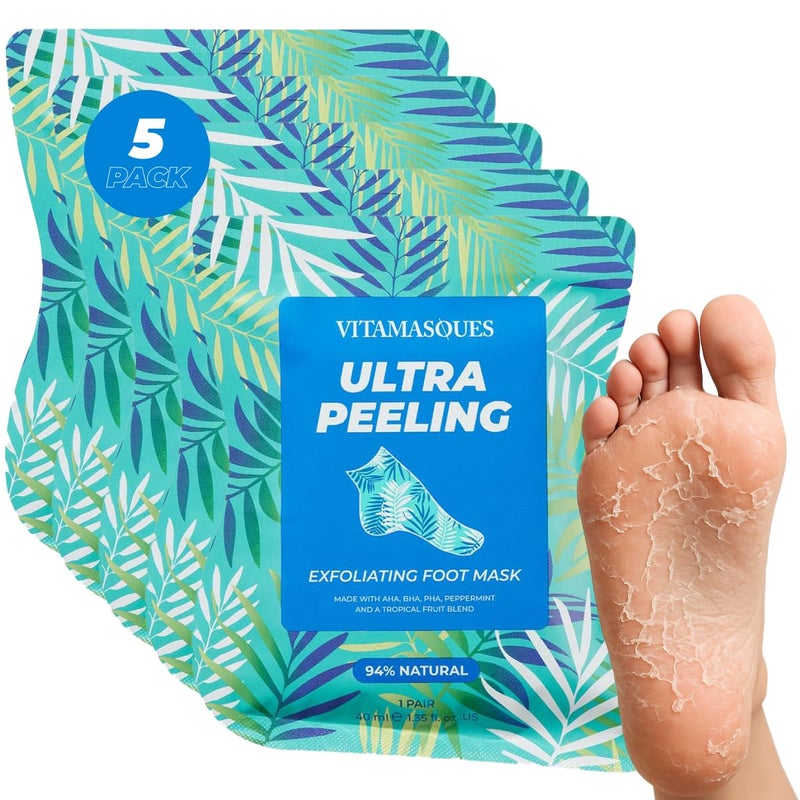 Vitamasques Foot Peeling Mask  5 Pairs Professional Korean Exfoliating Foot Mask for Dry Cracked Feet  Callus Removal Feet Peeling Masks that Remove Dead Skin for Soft Heels with AHA BHA PHA